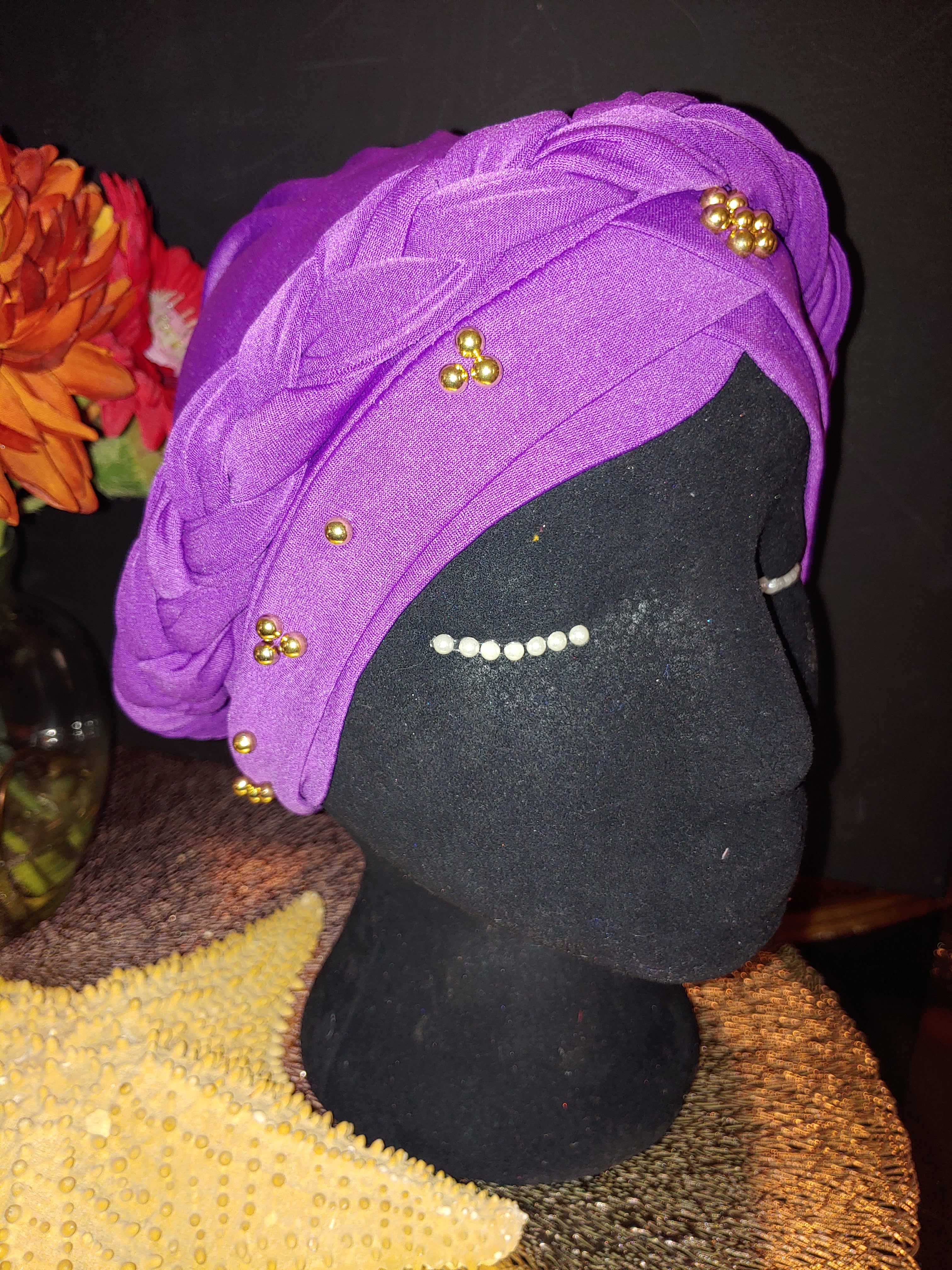 Classy Gold Emblem Cotton Turbans