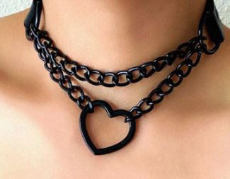 Heart Chained Faux Leather Choker Collar Necklace