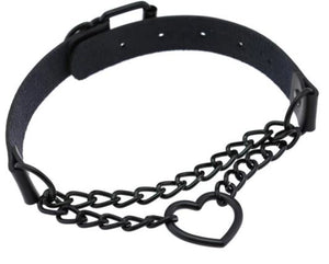 Heart Chained Faux Leather Choker Collar Necklace