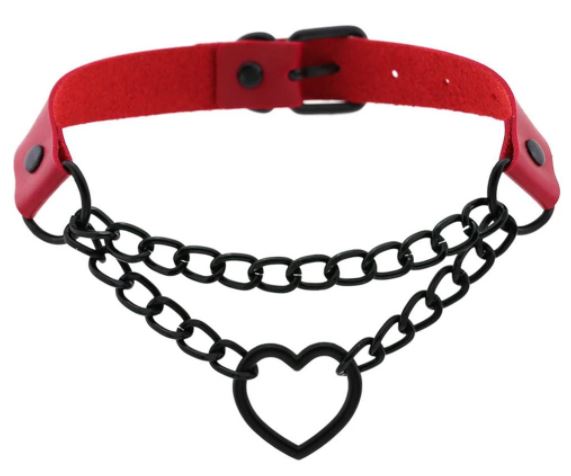 Heart Chained Faux Leather Choker Collar Necklace