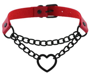 Heart Chained Faux Leather Choker Collar Necklace