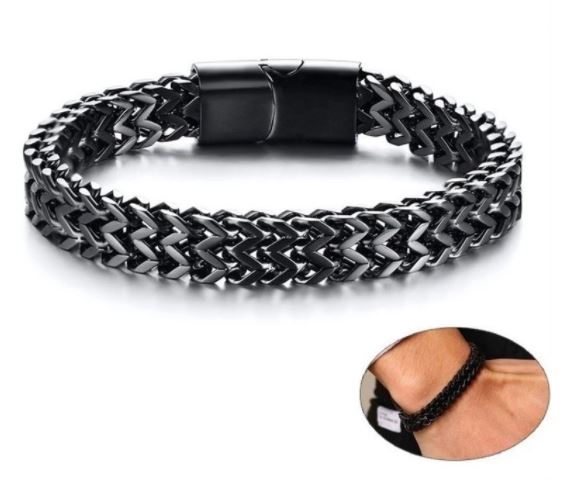 Stainless Classic Punk Black/Silverstone Braided Bracelet