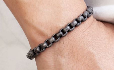 Vintage Stainless Steel Black Cuban Link Bracelet  - 19CM