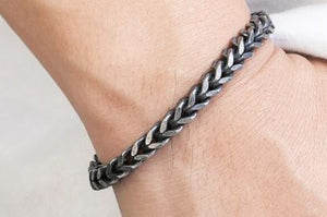 Vintage Stainless Steel Black Cuban Link Bracelet  - 19CM