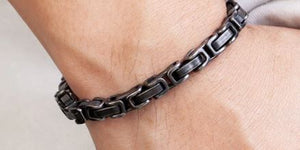 Vintage Stainless Steel Black Cuban Link Bracelet  - 19CM