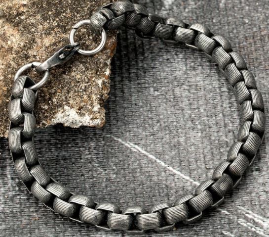 Vintage Stainless Steel Black Cuban Link Bracelet  - 19CM